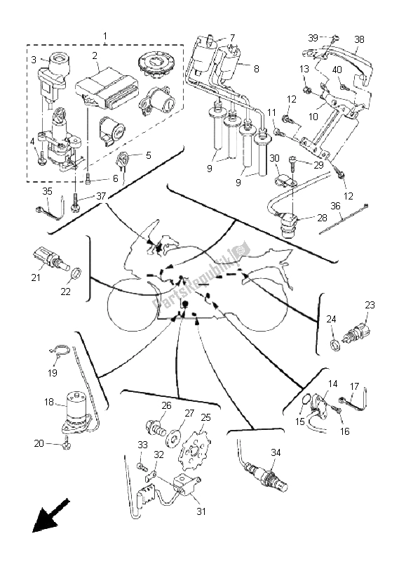 All parts for the Electrical 1 of the Yamaha FJR 1300A 2008