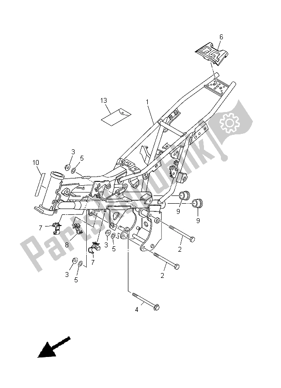 All parts for the Frame of the Yamaha TT R 110E 2015