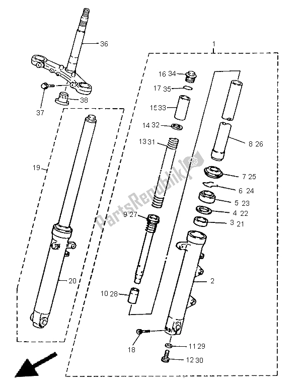 Toutes les pièces pour le Fourche Avant du Yamaha XJ 600N 1996