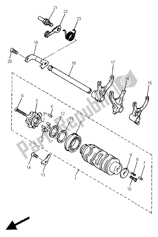 All parts for the Shift Cam & Fork of the Yamaha XJ 600S Diversion 1998