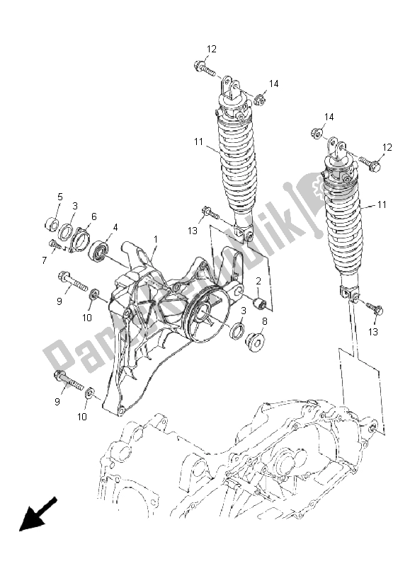 All parts for the Rear Arm & Suspension of the Yamaha YP 400A Majesty 2008