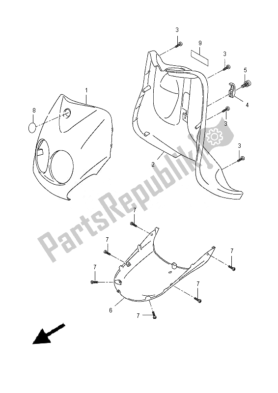 Todas as partes de Escudo De Perna do Yamaha YN 50 EM 2013