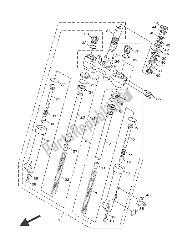 Alle onderdelen voor de Voorvork van de Yamaha HW 151 2016