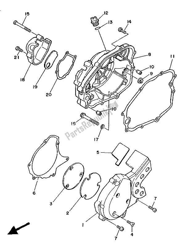 All parts for the Crankcases Cover 1 of the Yamaha DT 125R 1988