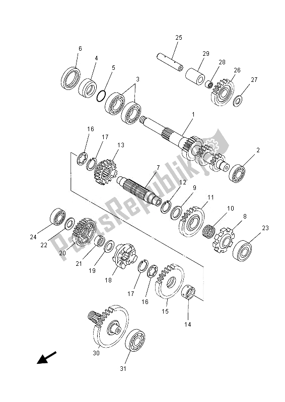 All parts for the Transmission of the Yamaha YFM 550 Fgpled Grizzly 4X4 Yamaha Black 2013