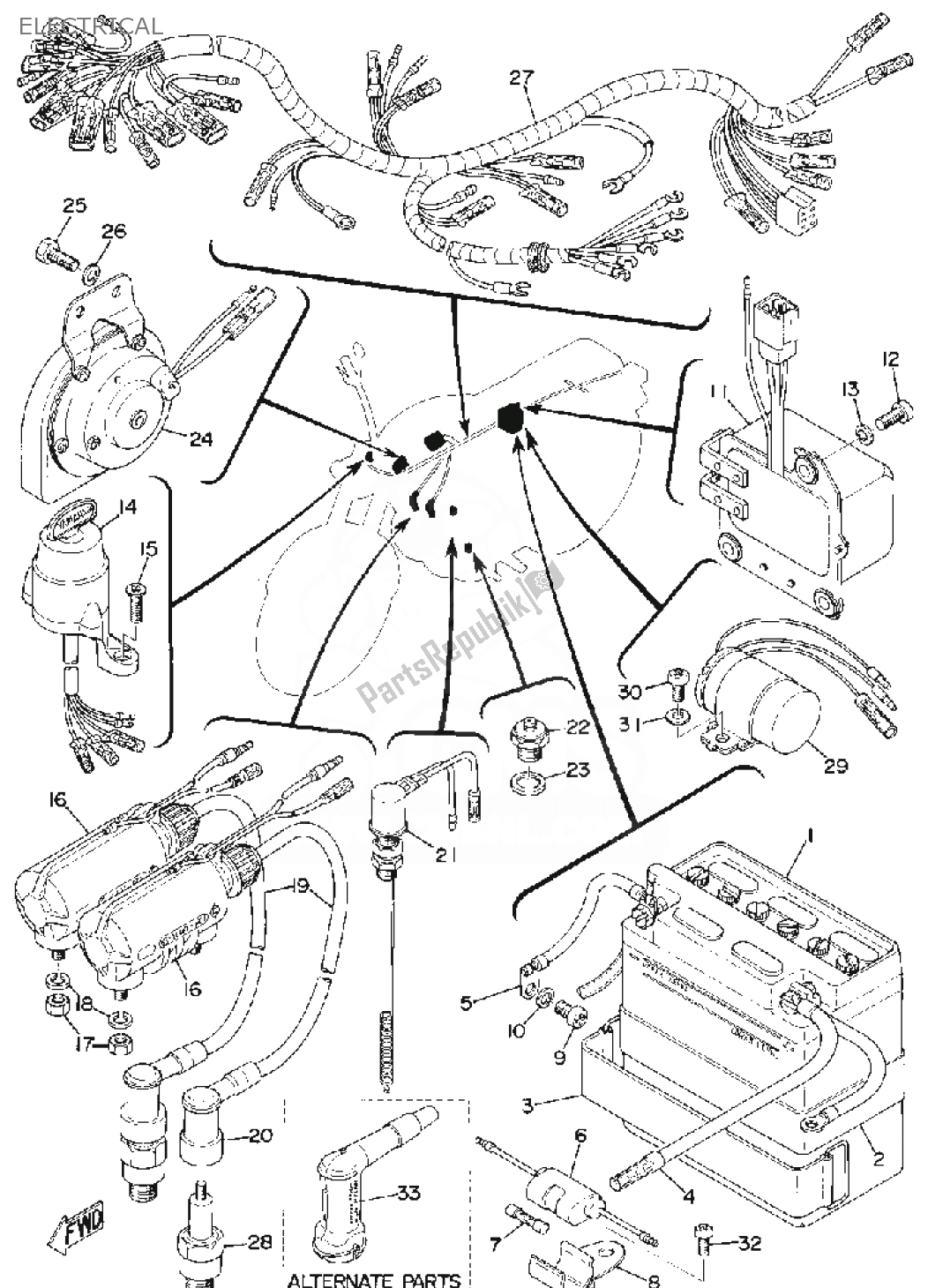 All parts for the Electrical of the Yamaha RD 200 1974 All parts for the Electrical of the Yamaha RD 200 1974