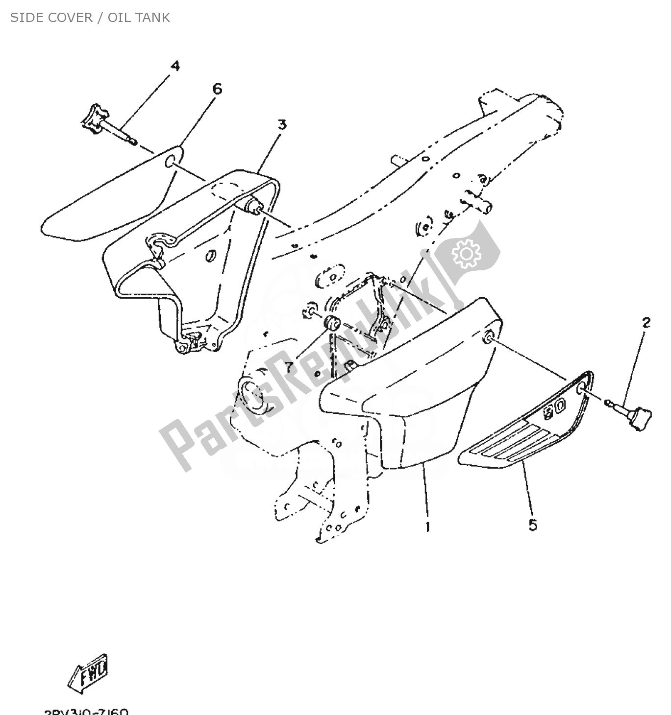 Alle onderdelen voor de Side Cover / Oil Tank van de Yamaha FS1 1987