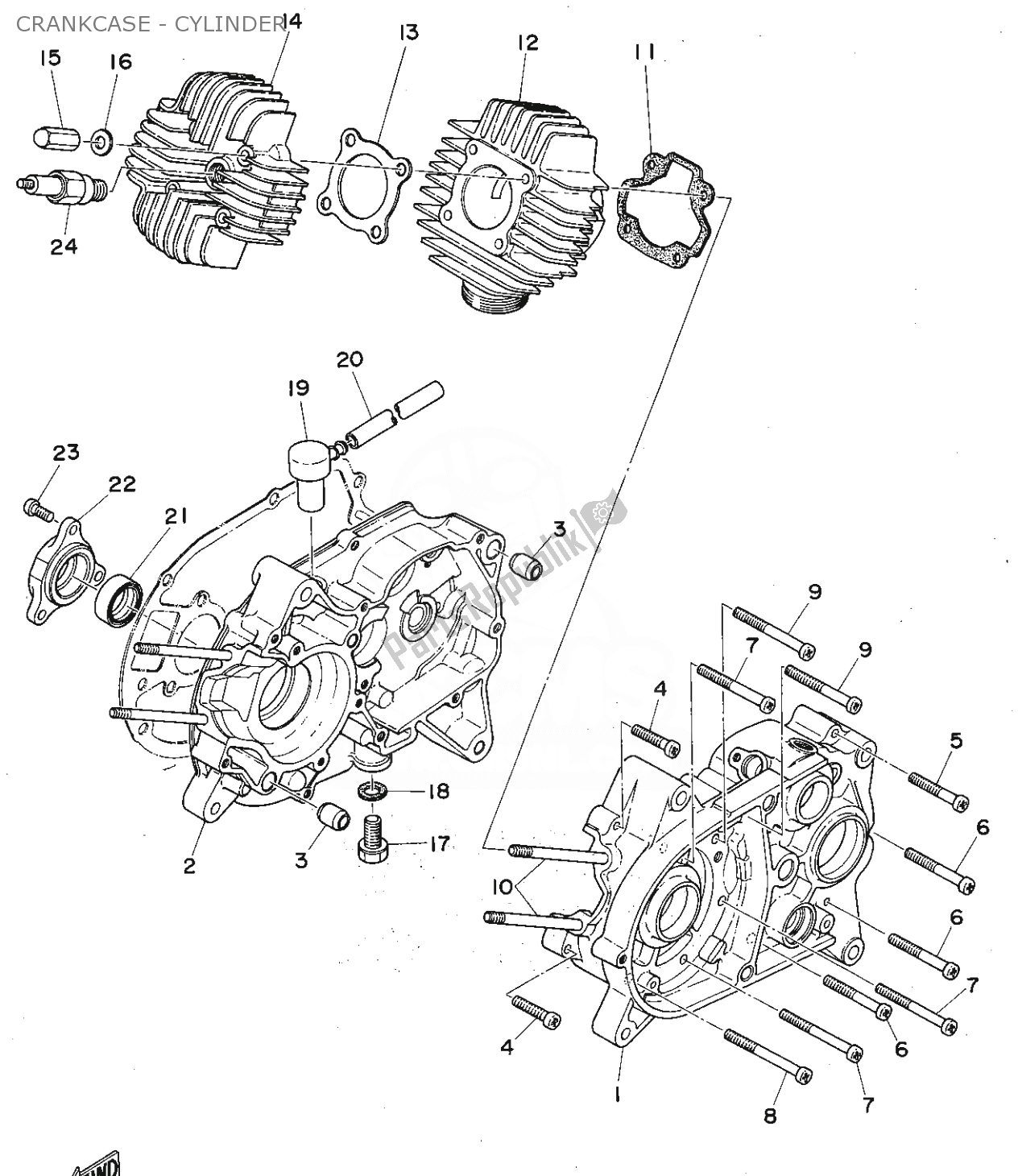 Toutes les pièces pour le Crankcase - Cylinder du Yamaha FS1 1975