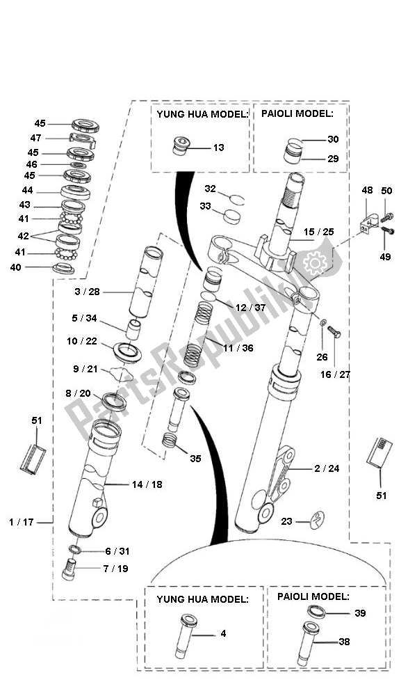 Tutte le parti per il Forcella Anteriore del Yamaha BW S 50 2000 - 2010