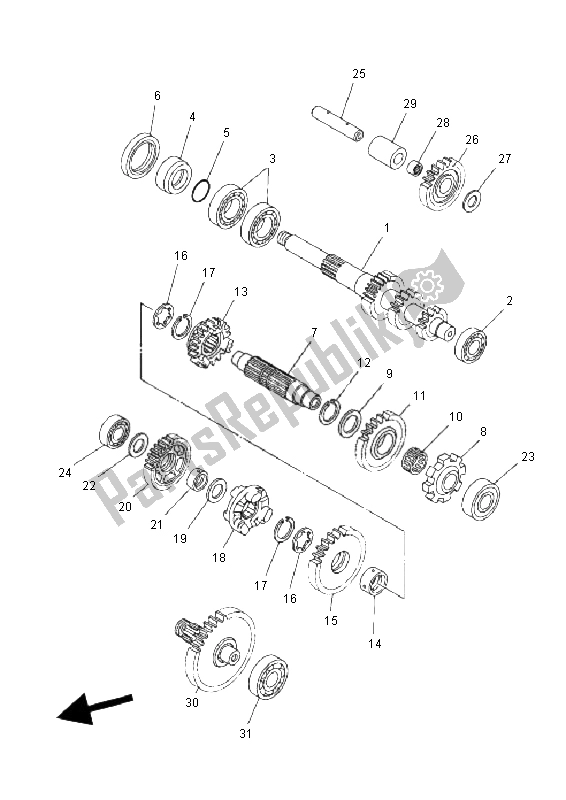 All parts for the Transmission of the Yamaha YFM 700F Grizzly EPS 2011