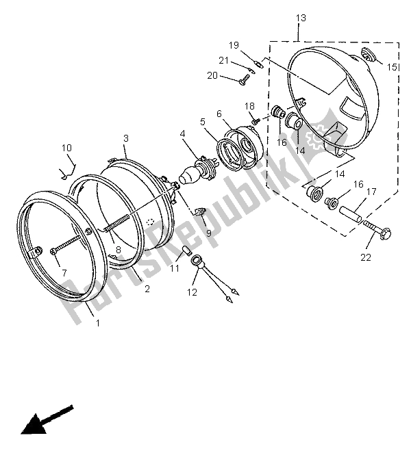 All parts for the Headlight of the Yamaha XV 535 S Virago 1997