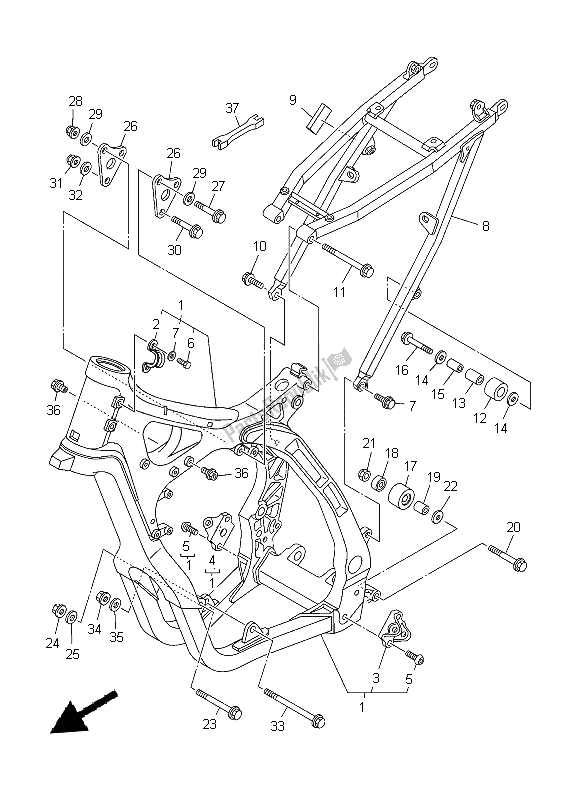 All parts for the Frame of the Yamaha YZ 250 2014