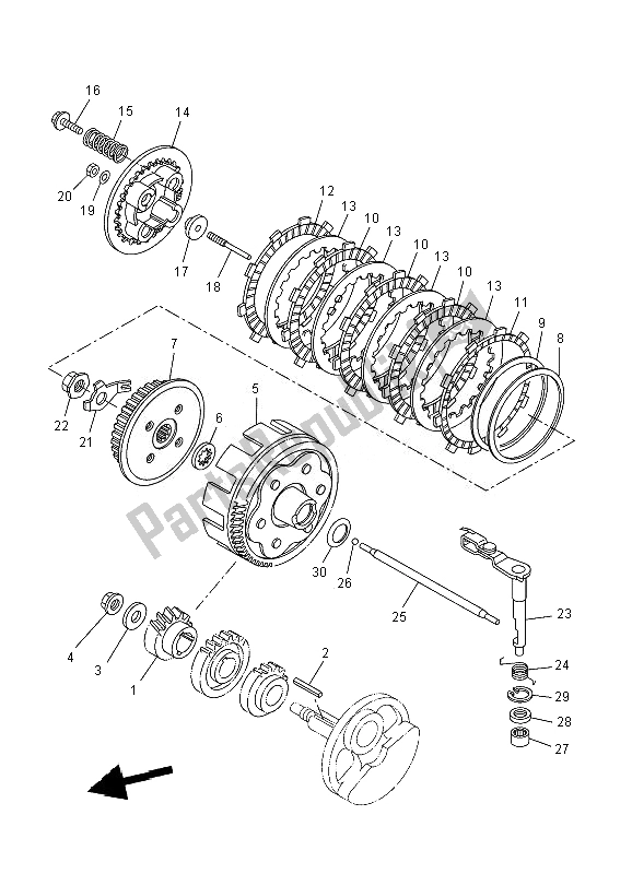 All parts for the Clutch of the Yamaha YZF R 125 2010