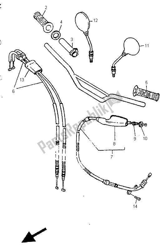 All parts for the Steering Handle & Cable of the Yamaha TT 600E 1996
