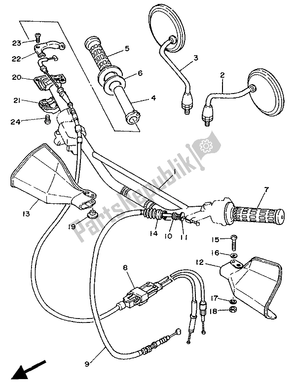 Alle onderdelen voor de Stuurhendel En Kabel van de Yamaha DT 125E 1990