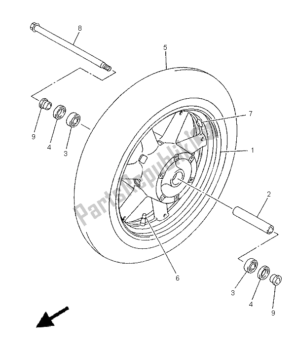 All parts for the Front Wheel of the Yamaha XVZ 1300A Royalstar 1999