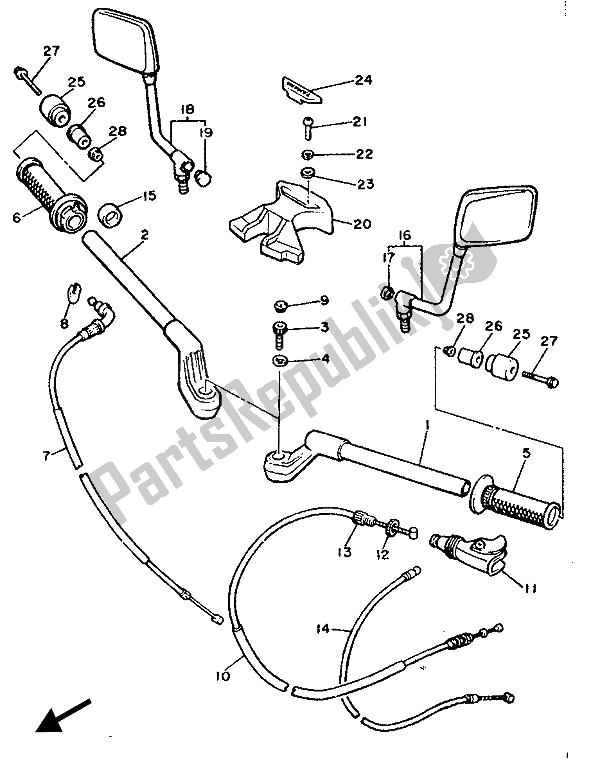 All parts for the Steering Handle & Cable of the Yamaha XJ 900F 1987