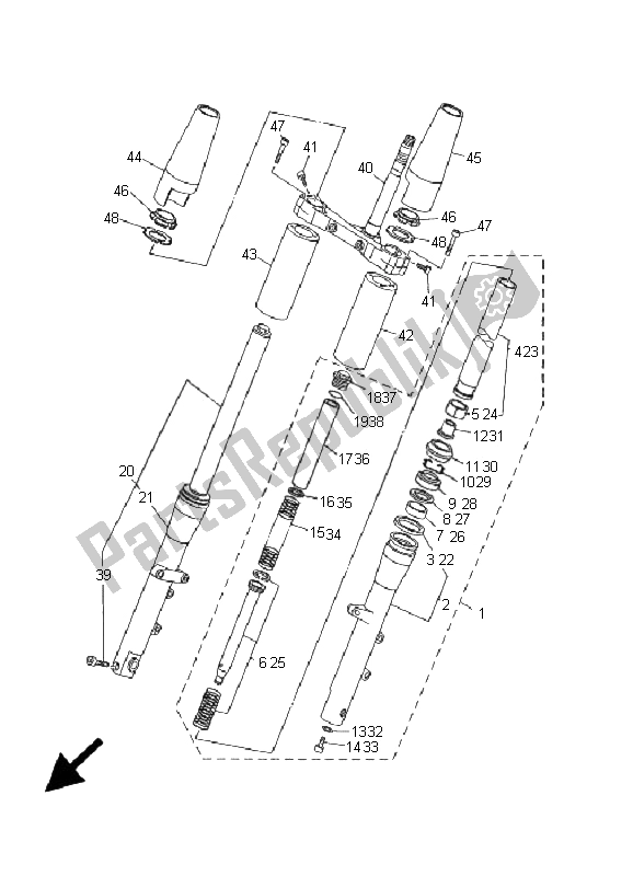 Wszystkie części do Przedni Widelec Yamaha XVS 1100A Dragstar Classic 2001