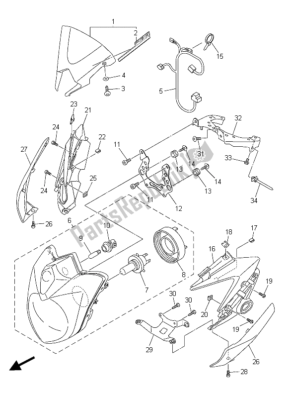 All parts for the Headlight of the Yamaha FZ8 NA 800 2015