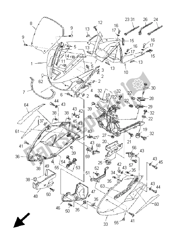 All parts for the Cowling 1 of the Yamaha TDM 900 2005