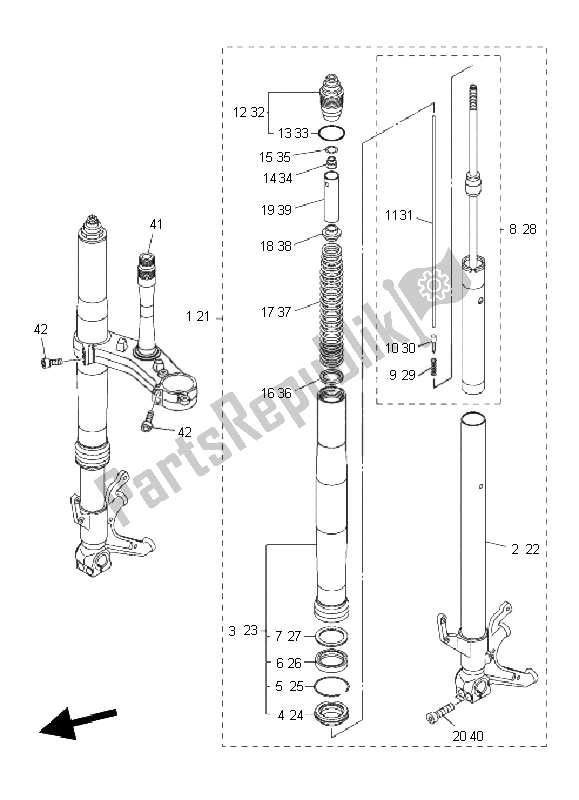 All parts for the Front Fork of the Yamaha YZF R1 1000 2011