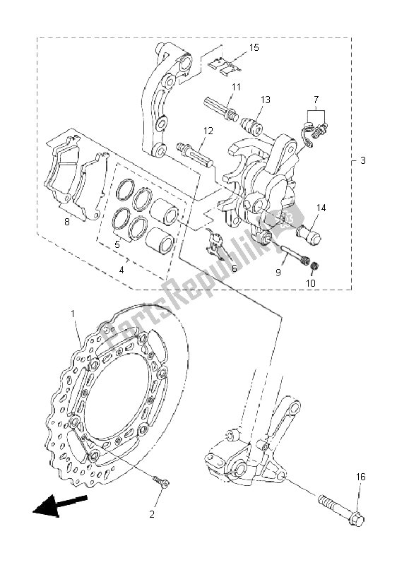 All parts for the Front Brake Caliper of the Yamaha YZ 250F 2011