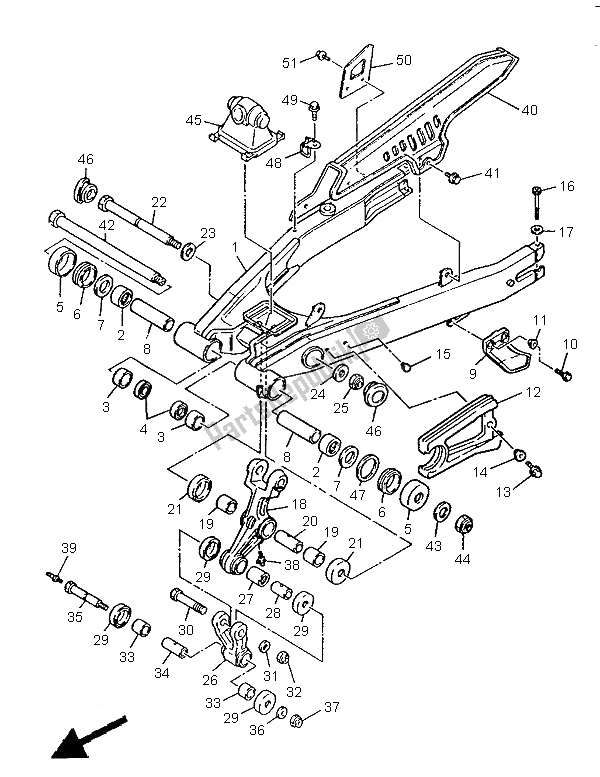 All parts for the Rear Arm of the Yamaha XT 600E 1996