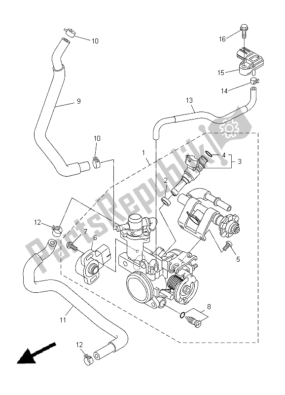 Alle onderdelen voor de Intake 2 van de Yamaha WR 250R 2012