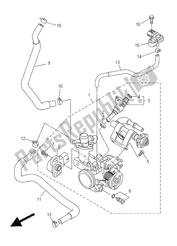 Alle onderdelen voor de Intake 2 van de Yamaha WR 250R 2012