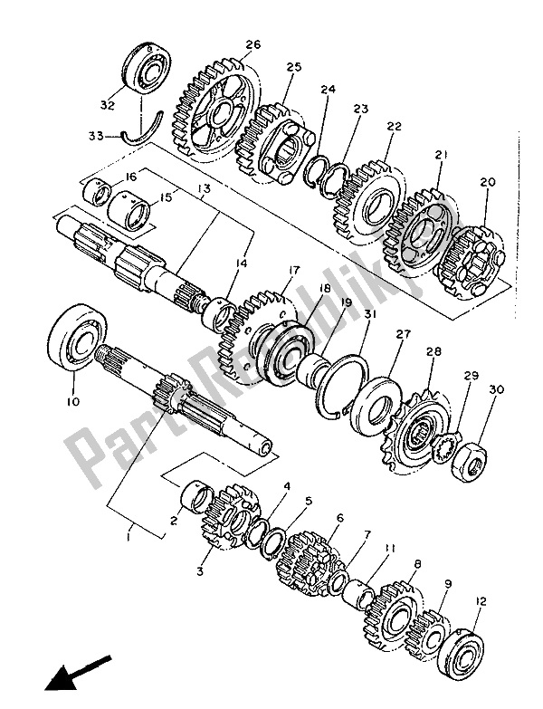 All parts for the Transmission of the Yamaha FZ 750R 1988