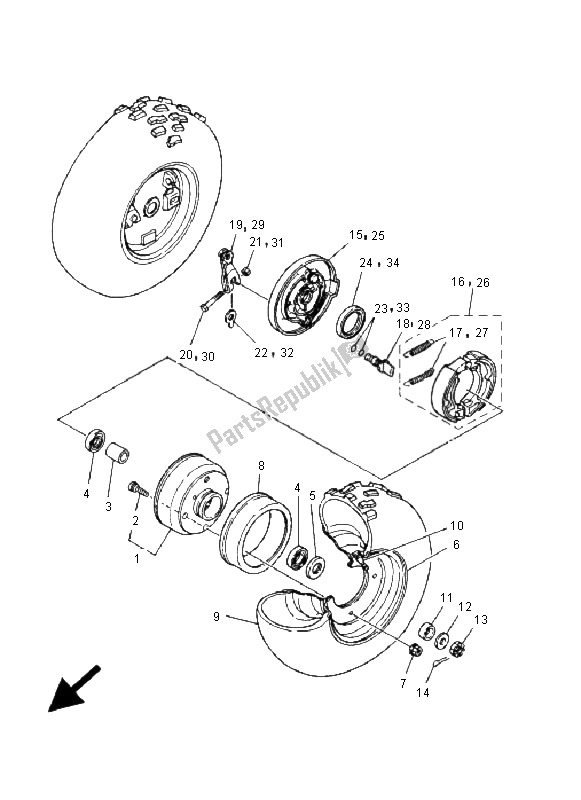 All parts for the Front Wheel of the Yamaha YFM 80R 2008