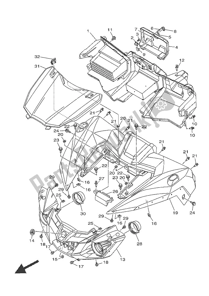 Tutte le parti per il Parafango Anteriore del Yamaha YXE 700E Yamaha Black 2016