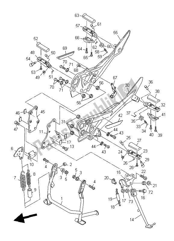 All parts for the Stand & Footrest of the Yamaha XJ6 SA Diversion 600 2009