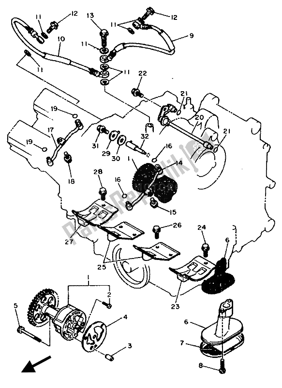 All parts for the Oil Pump of the Yamaha FZ 750R 1989