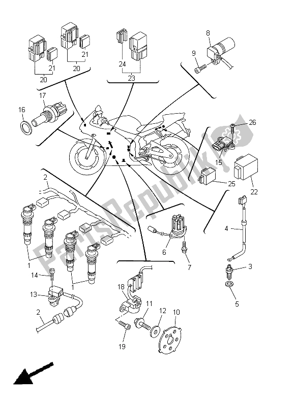 All parts for the Electrical 1 of the Yamaha YZF R6 600 2005