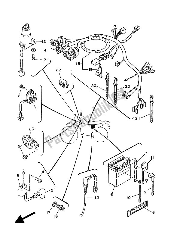 Todas as partes de Elétrica 1 do Yamaha XT 350 1988