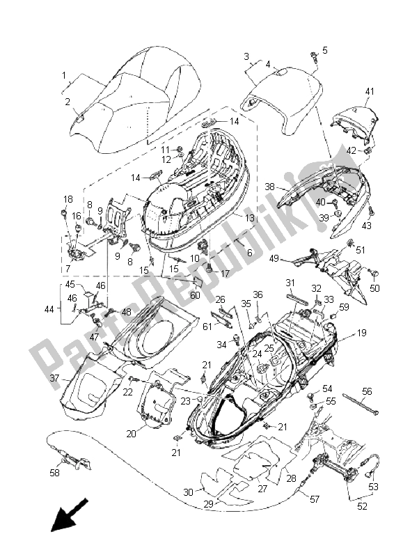 All parts for the Seat of the Yamaha YP 400 Majesty 2009