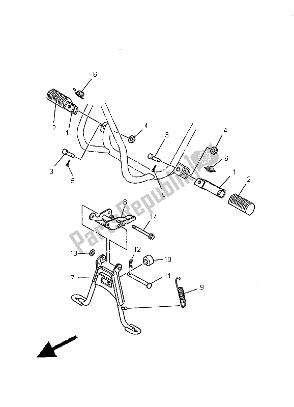 All parts for the Stand & Footrest of the Yamaha PW 50 2000