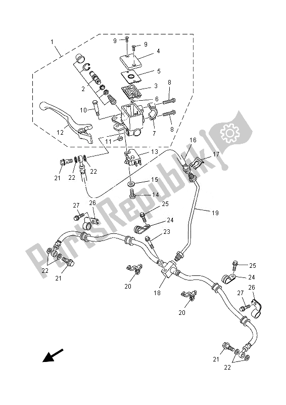 All parts for the Front Master Cylinder of the Yamaha YFM 700 Fgpad Grizzly 4X4 2013