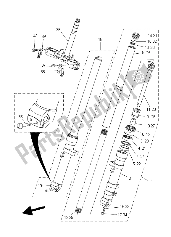 All parts for the Front Fork of the Yamaha XT 660X 2009