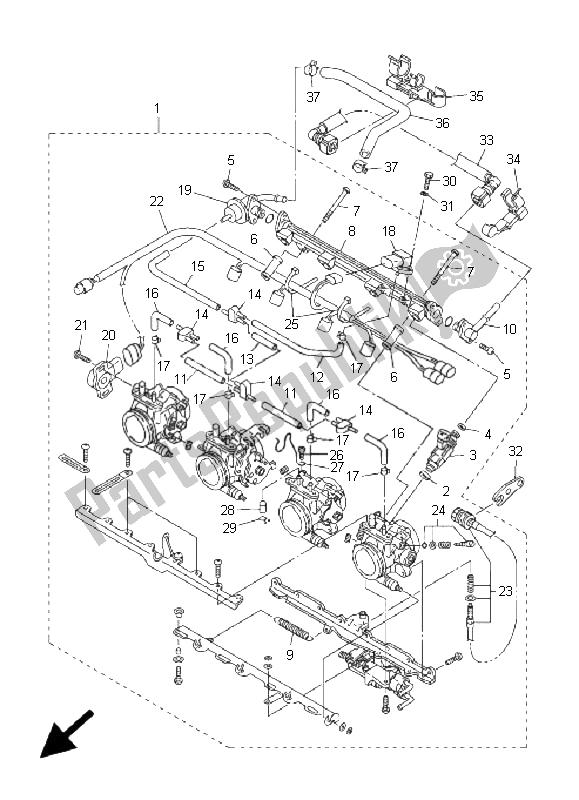 All parts for the Intake 2 of the Yamaha FJR 1300 2001