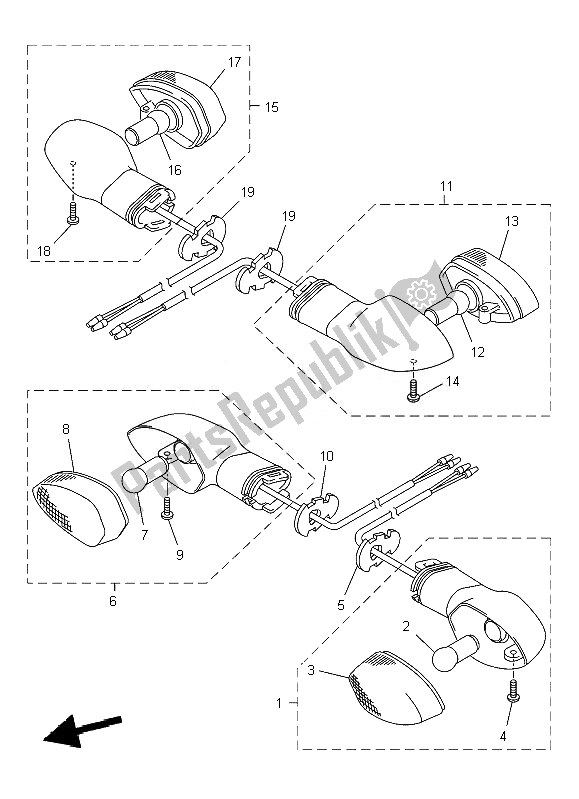 All parts for the Flasher Light of the Yamaha FZ8 NA 800 2013