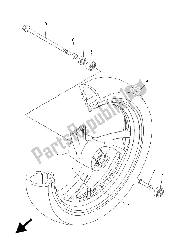 All parts for the Front Wheel of the Yamaha TDM 850 2001