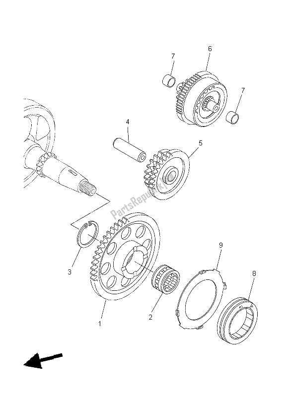 All parts for the Starter Clutch of the Yamaha WR 250X 2009