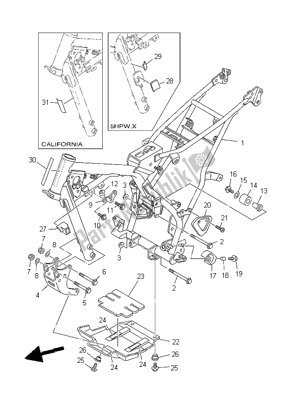 Todas as partes de Quadro, Armação do Yamaha TT R 125E SW LW 2004