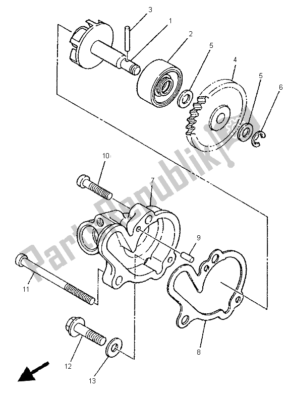 All parts for the Water Pump of the Yamaha TZR 125 1997 All parts for the Water Pump of the Yamaha TZR 125 1997