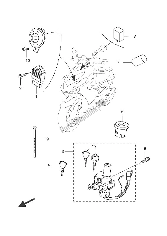 All parts for the Electrical 1 of the Yamaha NS 50N 2016