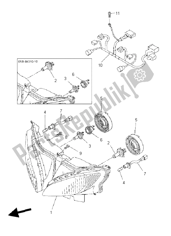 Alle onderdelen voor de Koplamp van de Yamaha FZ6 SHG 600 2009