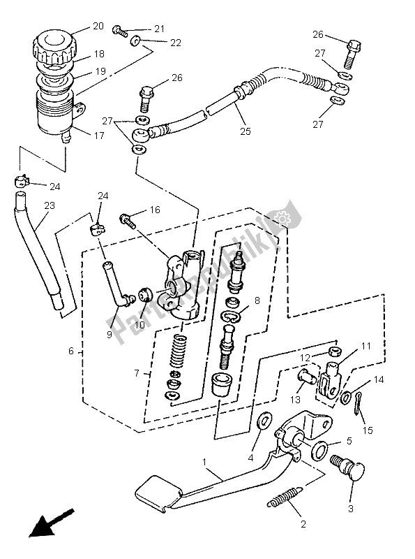 Toutes les pièces pour le Maître-cylindre Arrière du Yamaha XJ 600N 1999