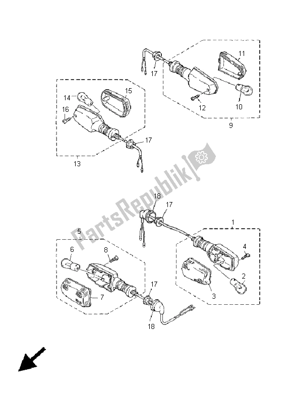 All parts for the Flasher Light of the Yamaha XJR 1300 2005